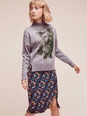 Moth Anthropologie Intarsia Gray Terrier Dog Sweater Size Small Artsy Camping